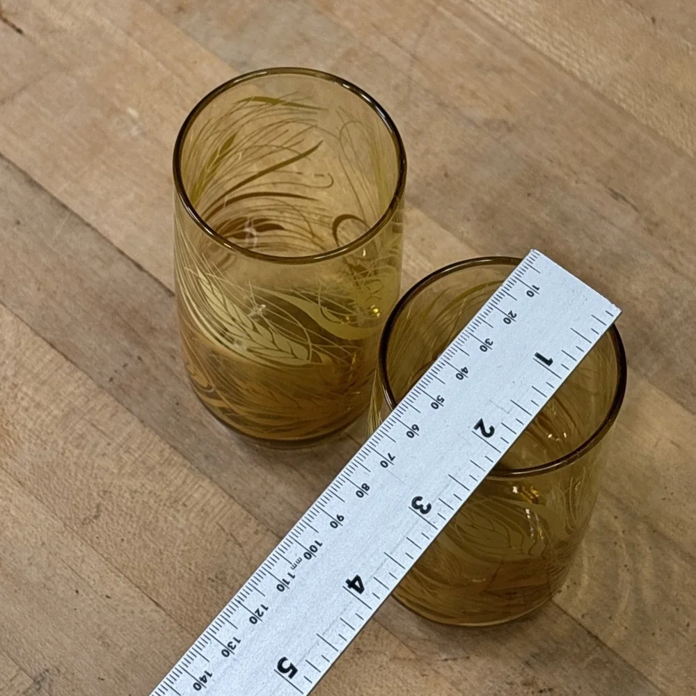 Vintage Anchor Hocking Wheat Amber Drinking Glasses Set of 2 Tumblers 70s